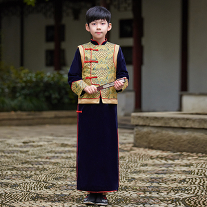 儿童汉服秋冬新款加厚马褂古风男童过年古装唐装少爷服公子中国风