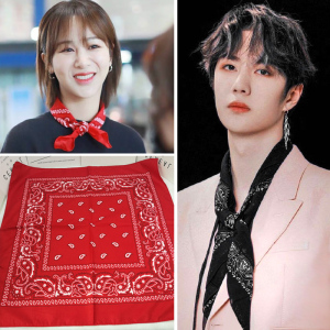 头巾男款小丝巾秋季脖子腰果花女围巾防晒复古黑色王一博同款方巾