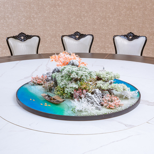 大圆桌景观摆件餐桌转盘中间摆花酒店圆型桌花新中式桌面装饰摆设