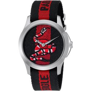 美国代购正品 gucci 古驰男表时尚刺绣蛇表盘双色尼龙表带手表