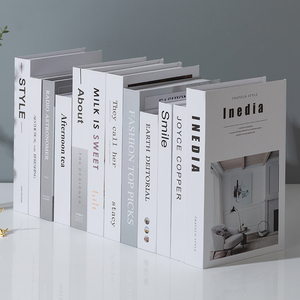 现代简约假书餐厅咖啡厅灰色白色英文装饰书仿真书籍装饰摆件道具