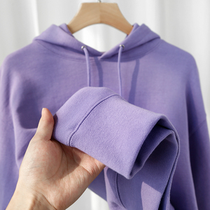 长春花蓝 430g奶紫色软糯连帽卫衣慵懒风奶芋紫薄藤紫宽松帽衫春