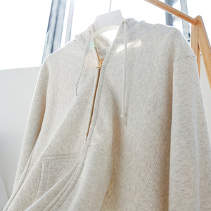 莫奈灰 400g重磅全棉横向编织美式复古拉链开衫春款薄绒拉链卫衣