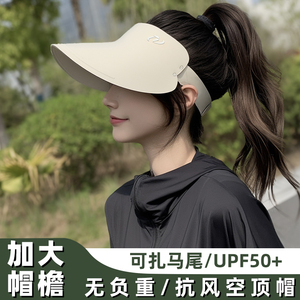 空顶防晒帽女款防紫外线夏季遮脸口罩面罩遮阳帽无痕一体太阳帽子