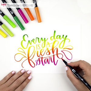 日本tombow蜻蜓abt双头水彩笔brush英文艺术体设计用软头彩色毛笔马克