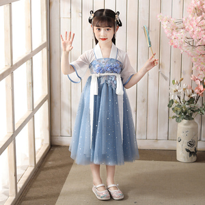 儿童汉服女童夏装连衣裙超仙古装风唐装仙女飘逸12岁女孩襦裙童装