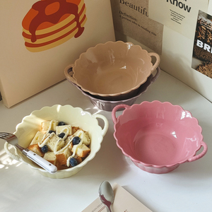 ins可爱盘子泡面碗陶瓷双耳碗家用餐具水果沙拉碗酸奶燕麦甜品碗