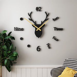免打孔网红鹿头挂钟北欧创意现代简约客厅时钟家用时尚装饰艺术表