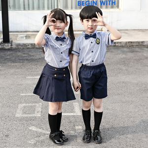 夏季校服儿童套装英伦风男女童装短袖衬衫中小学生班服幼儿园园服