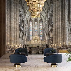 欧式复古墙布教堂宫殿建筑壁纸网红拍照背景墙纸视觉延伸空间壁画
