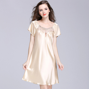 都市都是丽人官方旗舰店真丝睡裙女夏季短袖性感冰丝绸蕾丝镂空