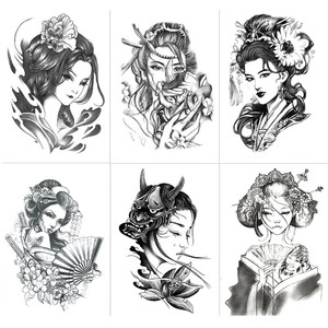 日式落泪艺伎纹身贴防水持久男女花臂腿胸大图美女仿刺青身体彩绘