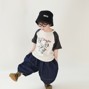 男童女童宝宝T恤2024年夏季新款袖子拼色洋气韩版儿童上衣宽松薄