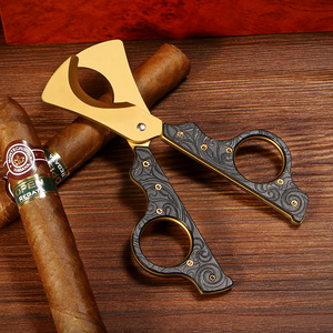 cigarking茄皇雪茄剪不锈钢雪茄刀波浪花纹配牛皮革刀套雪茄剪刀