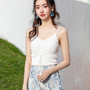 佳人苑吊带衫女2022年夏季新款v领针织背心抽绳内搭高级感打底衫