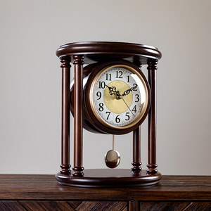 高端实木客厅台式座钟美式桌面钟表摆件家用新中式台钟摆钟石英钟