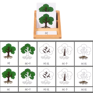 蒙氏语言教具叶树花朵马乌龟小鸟鱼青蛙动植物拼图嵌板定义三段卡