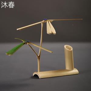 竹蜻蜓平衡摆件悬浮木质创意竹制纯手工艺装饰DIY玩具平衡鸟网红