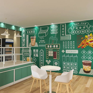 港风创意文字涂鸦壁纸港式茶餐厅装饰壁画甜品奶茶店冰室装修墙纸