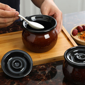 老式陶瓷炖盅带盖隔水炖家用瓦罐汤罐炖罐迷你一人份炖汤盅杯商用