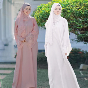 新款四色中东女装女士长袍马来印尼连衣裙配头巾时尚沙特阿拉伯风