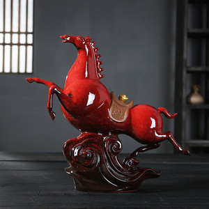 旺琨 马陶瓷摆件招财家居客厅摆设踏浪天马电视柜酒柜艺术品摆设