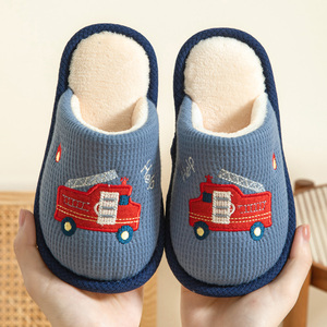 儿童棉拖鞋秋冬男童室内家用大童卡通小汽车男孩防滑宝宝托鞋冬天