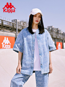 Kappa卡帕玩家嘻哈短袖新款情侣男女半袖外套满印牛仔开衫短袖夏