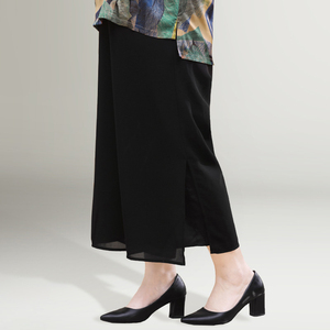 胖妈妈阔腿裤女大码七分裤中老年宽松裤松紧腰裤子春装薄款雪纺裤