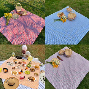 ins风 红色桔色紫色蓝色格子野餐布桌布地摊布棉麻材质拍照户外垫