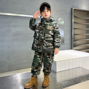 男童秋冬款加绒加厚套装冬季运动迷彩服男宝宝儿童酷帅冬装童装潮