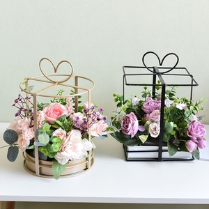 铁艺金属花篮金属插花花篮蛋糕花架欧式鲜花花器手提几何干花花篮