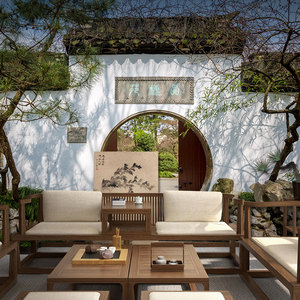 中式古典古建筑墙纸复古怀旧庭院壁画江南水乡徽派火锅饭店3d壁纸