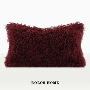 柏洛斯Beach wool滩羊毛抱枕高级感样板间真皮沙发新年酒红色腰枕