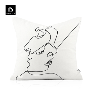 现代简约轻奢样板房北欧ins黑白抽象人脸绣花抱枕沙发客厅靠垫套