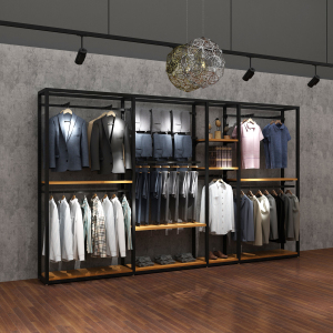 服装店展示架双层吊挂悬挂男装货架衣服陈列架欧式落地式裤子架子