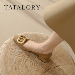 TATA LORY联名女鞋粗跟高跟鞋方扣甜美方头气质中跟浅口单鞋套脚