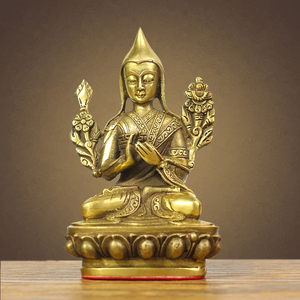 纯铜宗喀巴大师佛像摆件密宗藏传宗喀巴铜像家居供奉佛教用品包邮