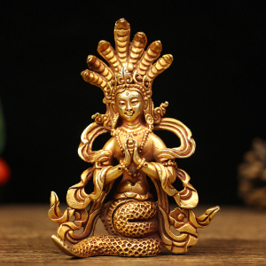 尼泊尔手工纯铜龙树菩萨佛像摆件密宗藏传龙女菩萨五蛇女供奉神像