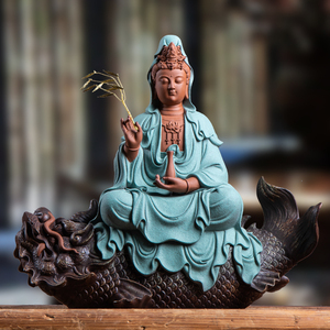 王顺手造鳌鱼观音菩萨佛像 家用供奉佛堂办公室 南海观音菩萨摆件