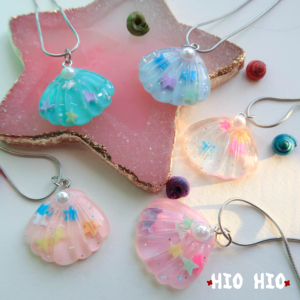 hio hio 果冻系列 闪闪粉色浅紫星星扇贝项链  少女可爱饰品