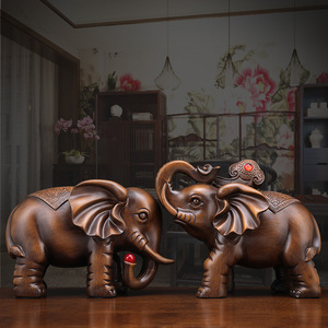 大象摆件一对木质电视酒柜创意客厅玄关工艺品家居装饰博古架中式