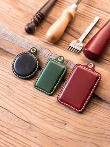 []真牛皮公交卡套新款小区门禁卡保护套圆形 手工diy定制印字