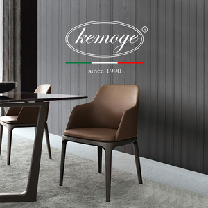 意大利poliform餐椅家用现代简约真皮靠背北欧实木意式咖啡厅凳子