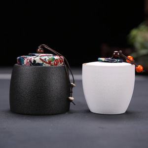粗陶紫砂茶叶罐禅风黑白陶瓷罐布盖存茶罐茶叶盒茶包装盒家用茶具