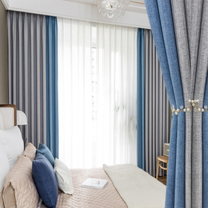 灰蓝色窗帘 简约现代 暖色卧室客厅清新遮光纯色拼接布艺 #柯乐人