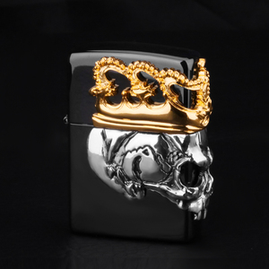 原装之宝 zippo防风煤油打火机 镀金骷髅王皇冠个性炫酷贴章黑冰