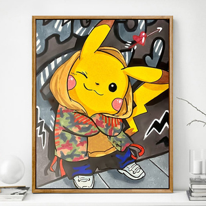 diy数字油画手工填色油彩画卡通动漫装饰画手绘自填皮卡丘数码画