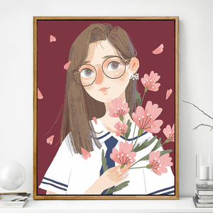 花季少女数字油画diy油画手绘填色卡通人物画简单涂鸦客厅装饰画