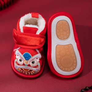 虎头鞋婴儿冬1周岁鞋子老虎鞋加绒男宝红色新年鞋过年棉鞋拜年女